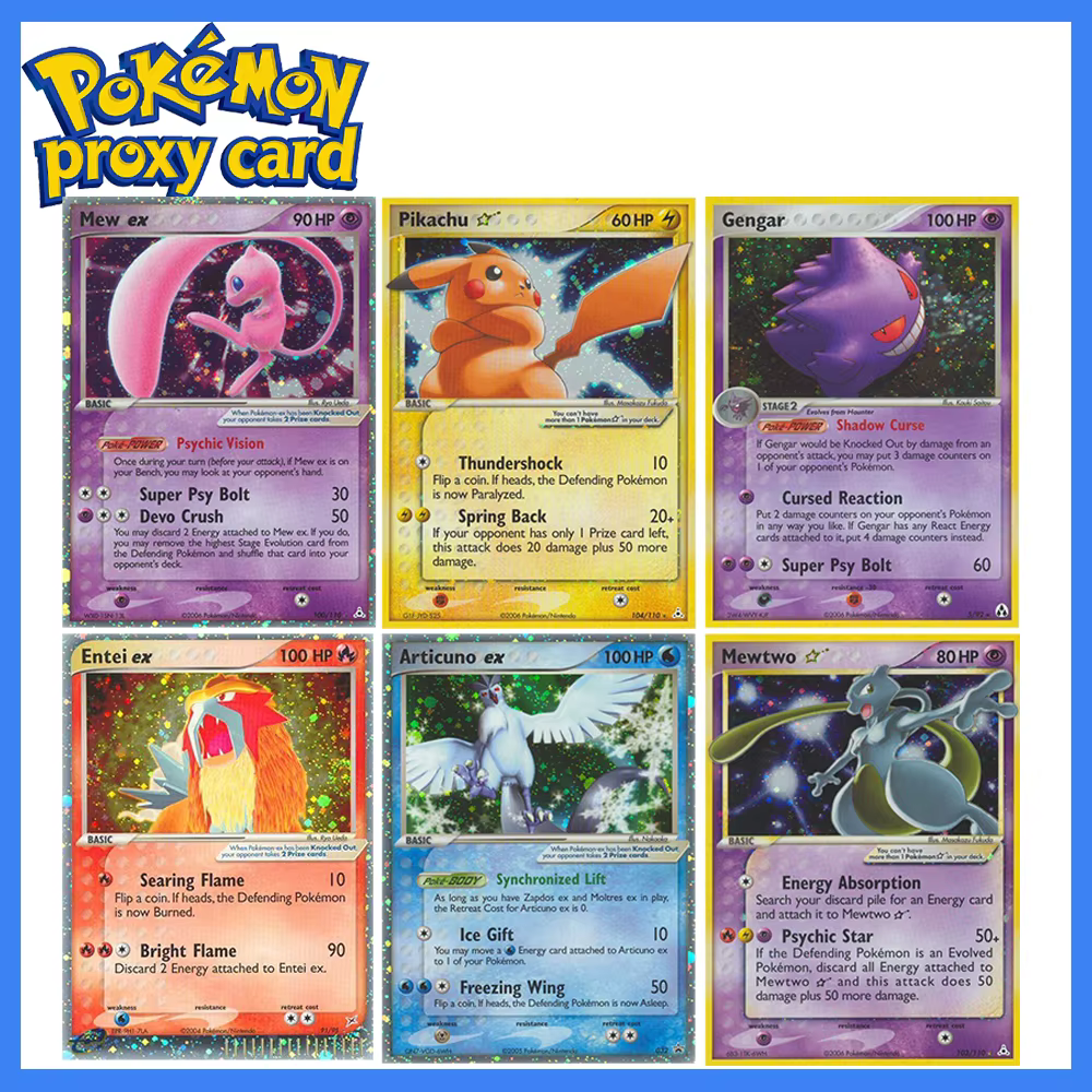 Cartes PTCG Rares Holo Star Cards Mewtwo Pikachu Entei Raikou Gengar Collection de Jeu Cartes Simples Foil Cartes Proxy Pokémon