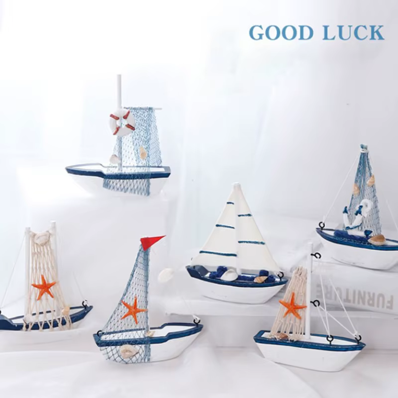 Décoration de bateau à voile en bois bleu