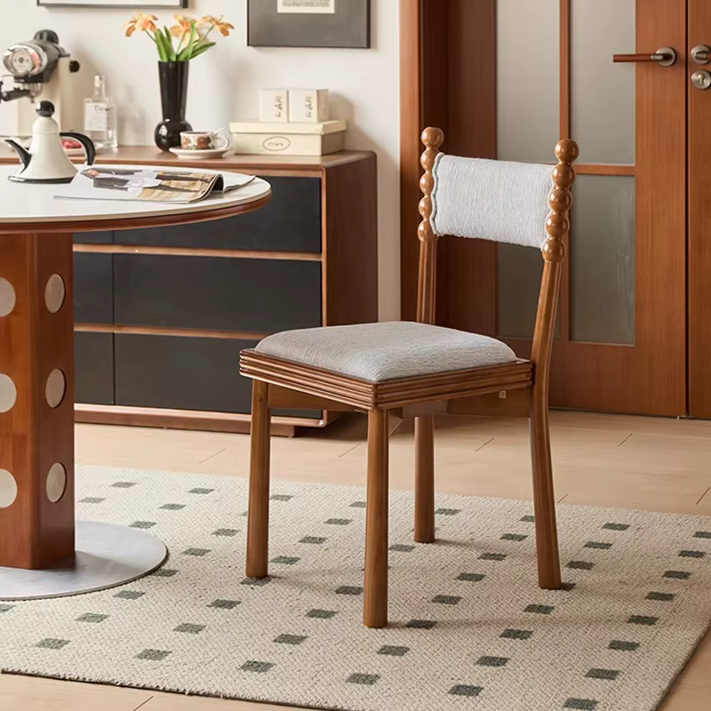 Chaise de salle à manger française Vintage, siège en bois massif, tabouret de salle à manger rétro pour la maison, siège à dossier rembourré pour cafés