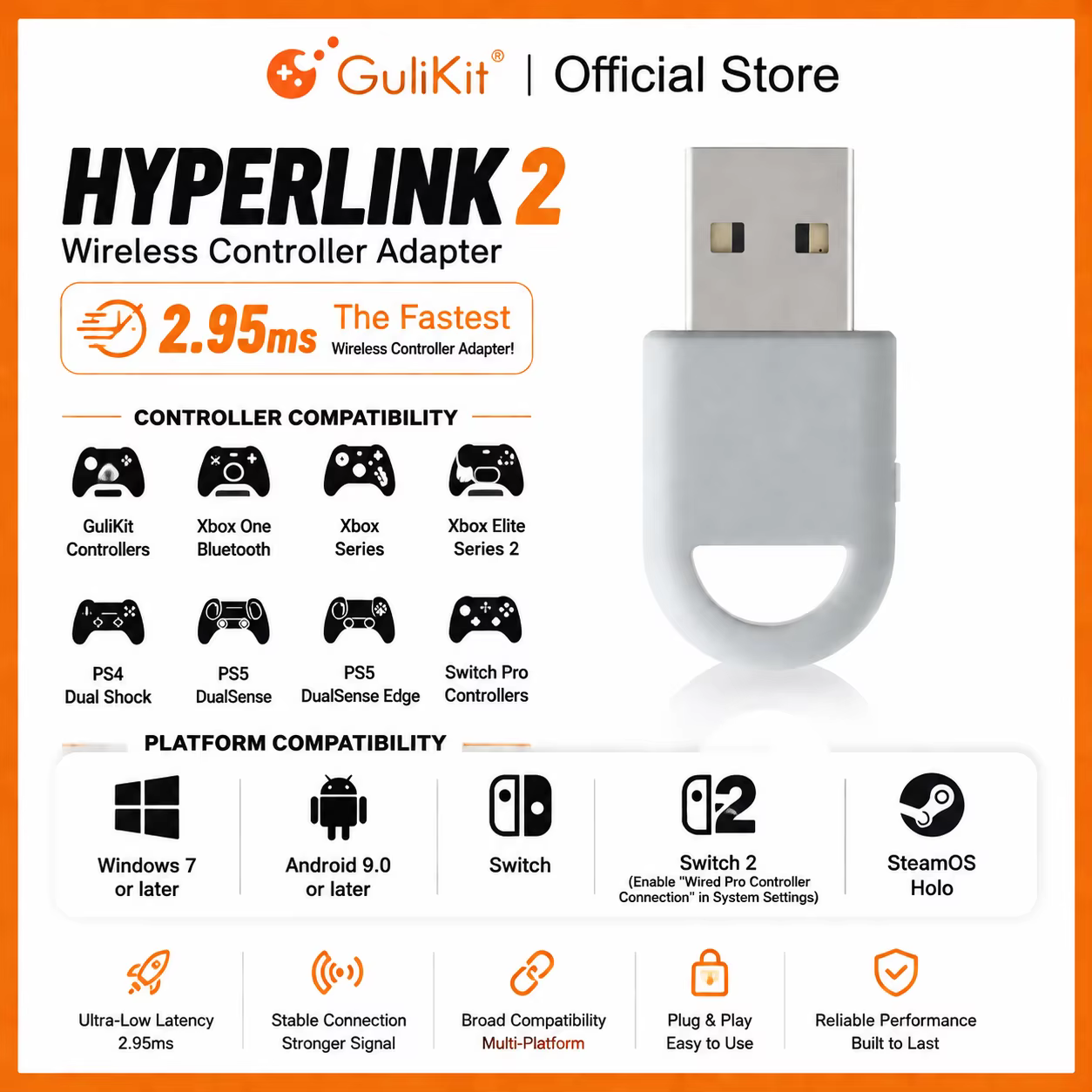 Hyperlink 2 adaptateur sans fil PC05 Dongle pour contrôleur PS5 PS4