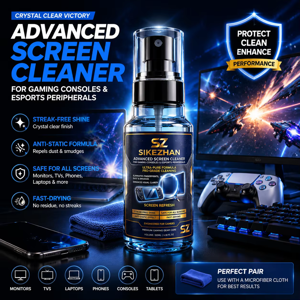 Kit de nettoyage d'écran avancé SIKEZHAN pour consoles de jeu - Nettoyant