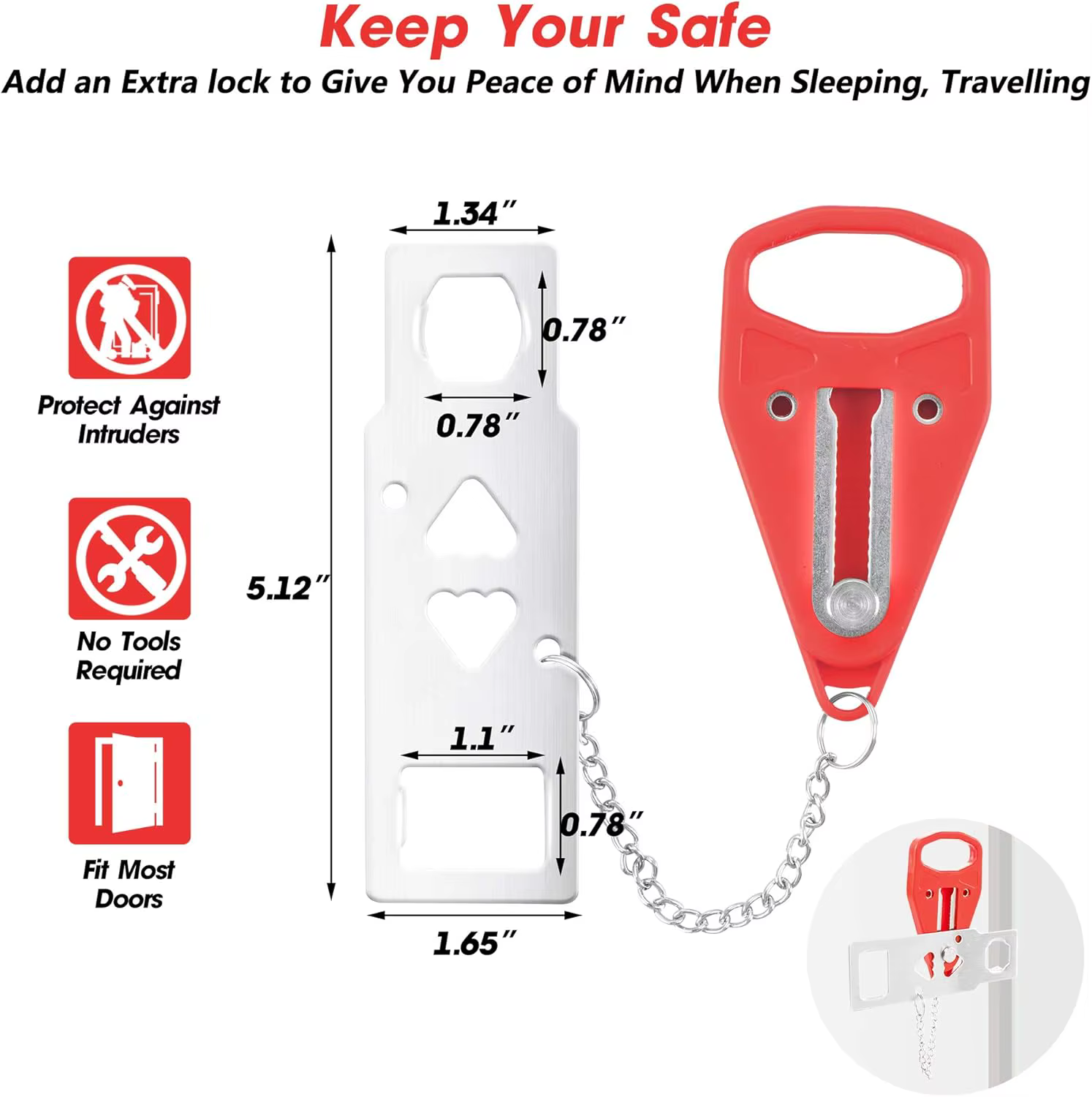 Serrure de porte Portable pour voyage, dispositif de sécurité d'auto-défense pour maison, appartement, hôtel, motel vivant, dortoir scolaire