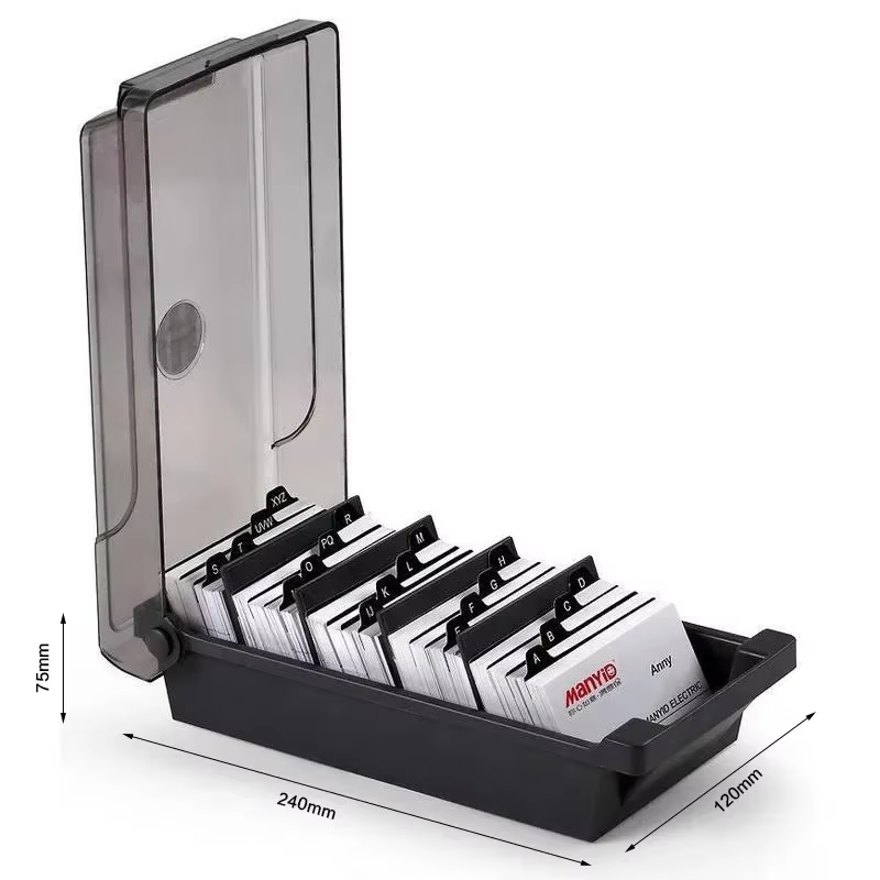 Porte-cartes de visite, boîte de rangement en plastique pour organisateur de cartes nominatives avec 4 séparateurs et onglets d'indexation, rangement jusqu'à 500 cartes
