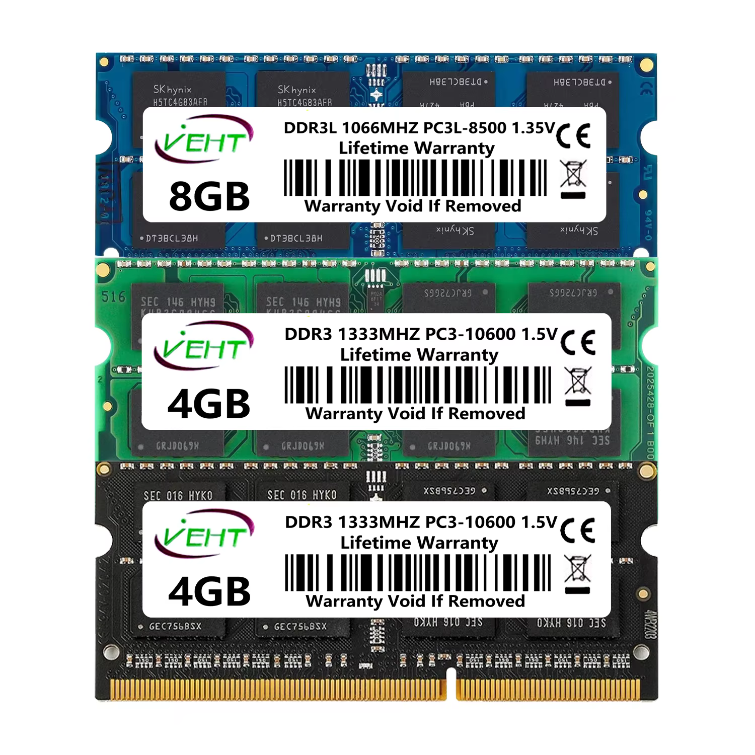 VEHT DDR3 DDR3L 2GB 4GB 8GB SODIMM mémoire Ram 8500 10600 12800 204Pin PC3 1.5V PC3L 1.35V 1066 1333 1600Mhz