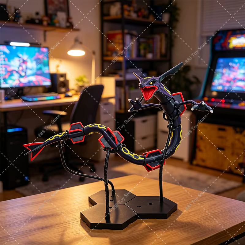 Figurine d'action Rayquaza, modèle de collection, jouets imprimés en 3D, Rayquaza brillant multi-articulé et mobile avec support, figurine pour garçons, cadeaux