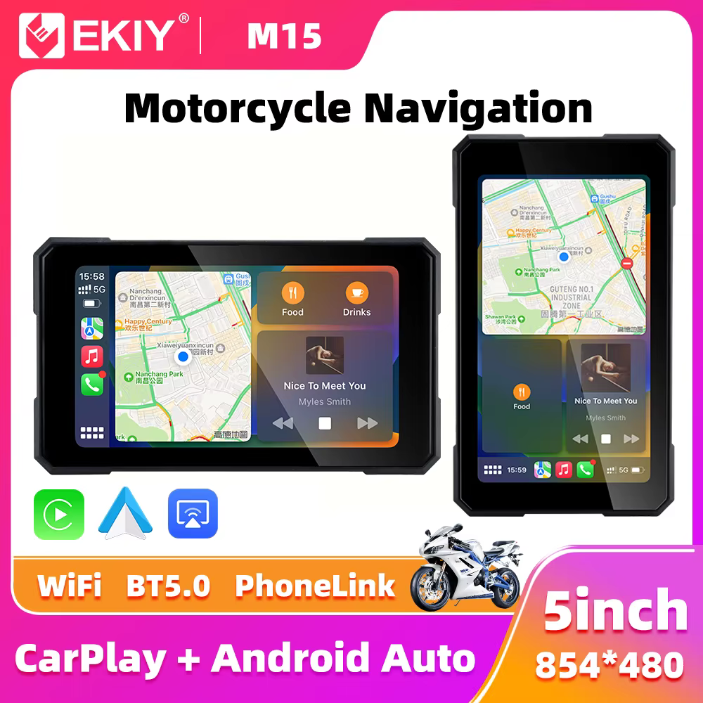 EKIY 5.0 pouces sans fil CarPlay Moto Android Auto Portable numérique Moto tableau de bord GPS Navigation écran d'affichage amovible