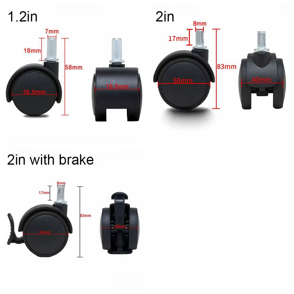 Outil 1.2/2 pouces meubles roues universelles roue de remplacement 360 ° Roulette de chaise de bureau rotative en