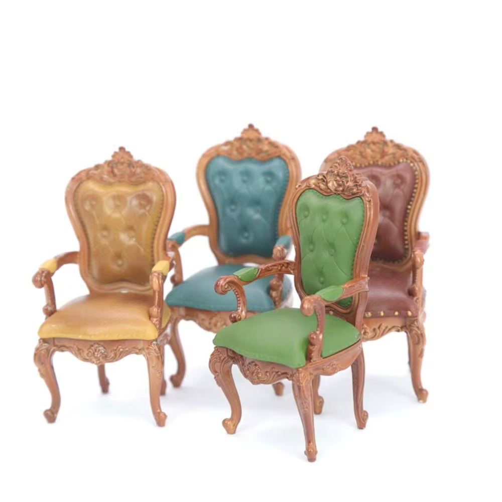 Chaises de maison de poupée de Style Vintage, échelle 1/12, Mini meubles miniatures rétro, simulation de luxe, chaise de salle à manger, Micro paysage