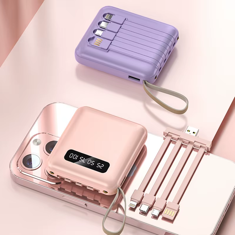 Batterie externe Portable 20000mA avec câble, grande capacité, sortie Micro/Lightning/type-c, alimentation de batterie externe pour téléphone Portable