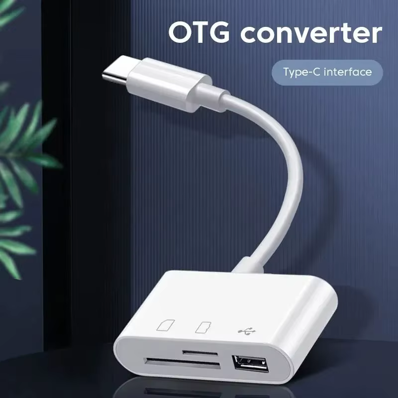 Hub USB-C 3-en-1 multi-ports avec lecteur de cartes mémoire TF CF SD pour téléphone Samsung Xiaomi Macbook – Adaptateur
