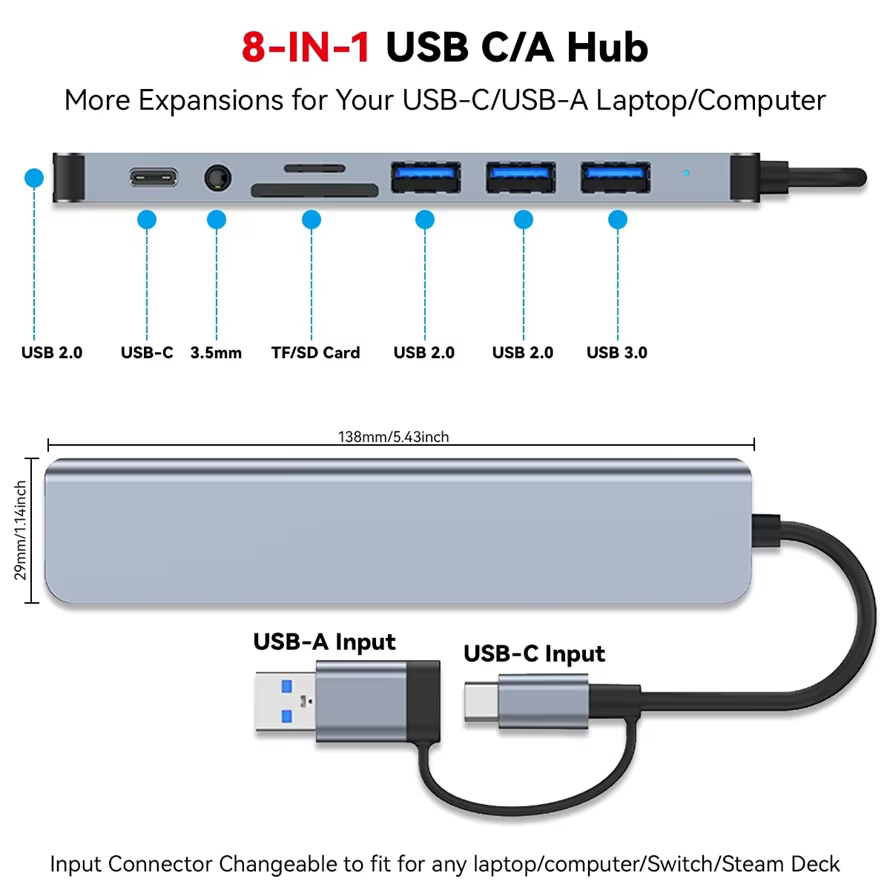 Station d'accueil HUB USB 8 en 1