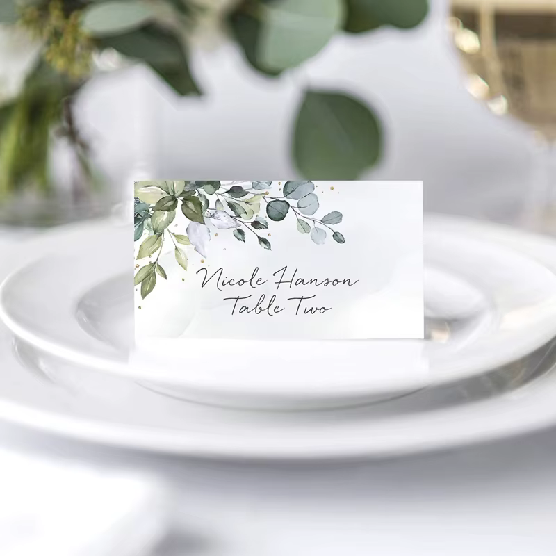 Carte numéro de siège de mariage, 100 pièces/paquet, cartes nominatives en feuilles de fleurs aquarelle, décoration de Table de dîner, carte pour réception-cadeau pour bébé, fête d'anniversaire