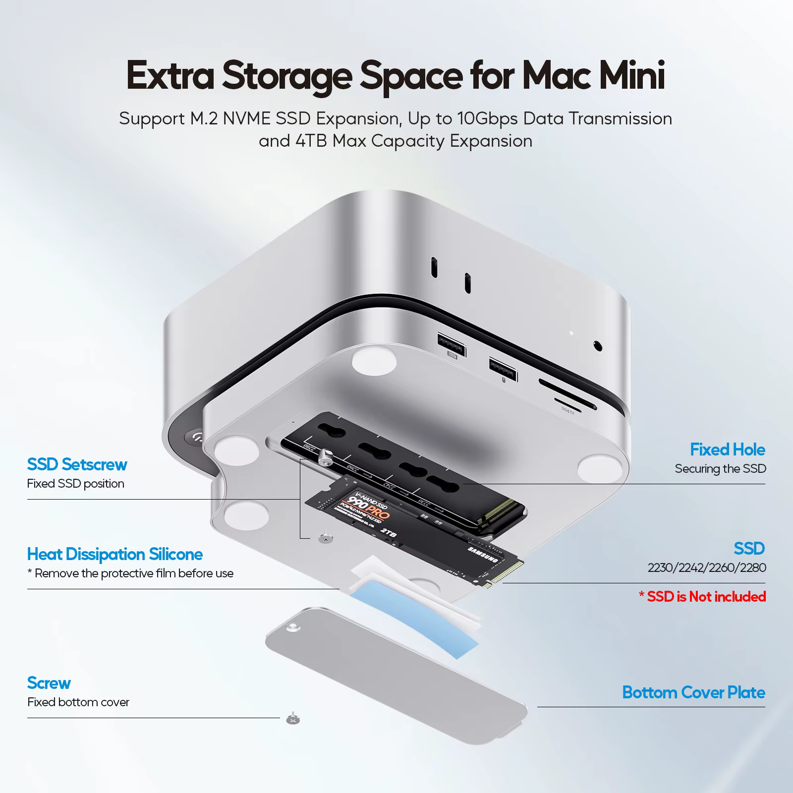 Dock PULWTOP Mac Mini M4 avec boîtier SSD 4 To
