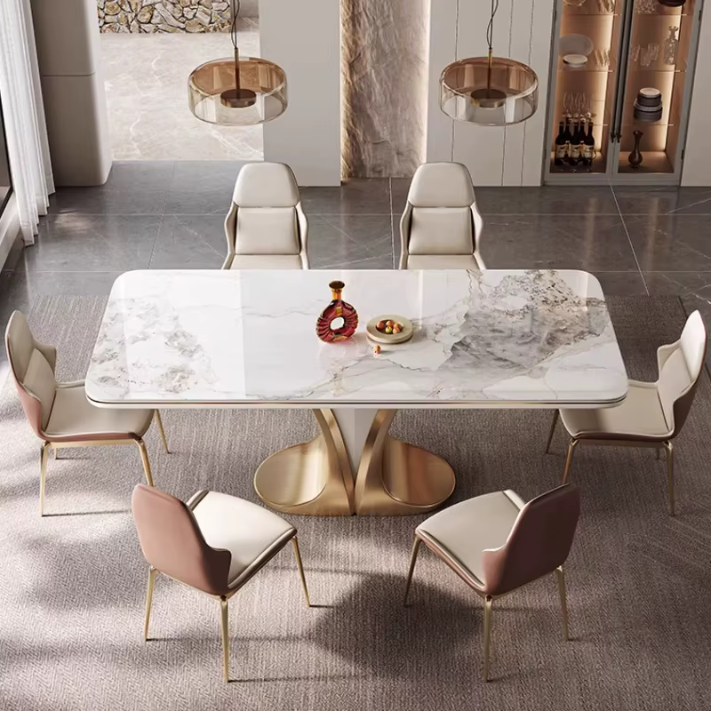Ensemble de table à manger rectangulaire en ardoise pour 6 personnes, style moderne, simple, luxe léger, haut de gamme, meubles de salle à manger