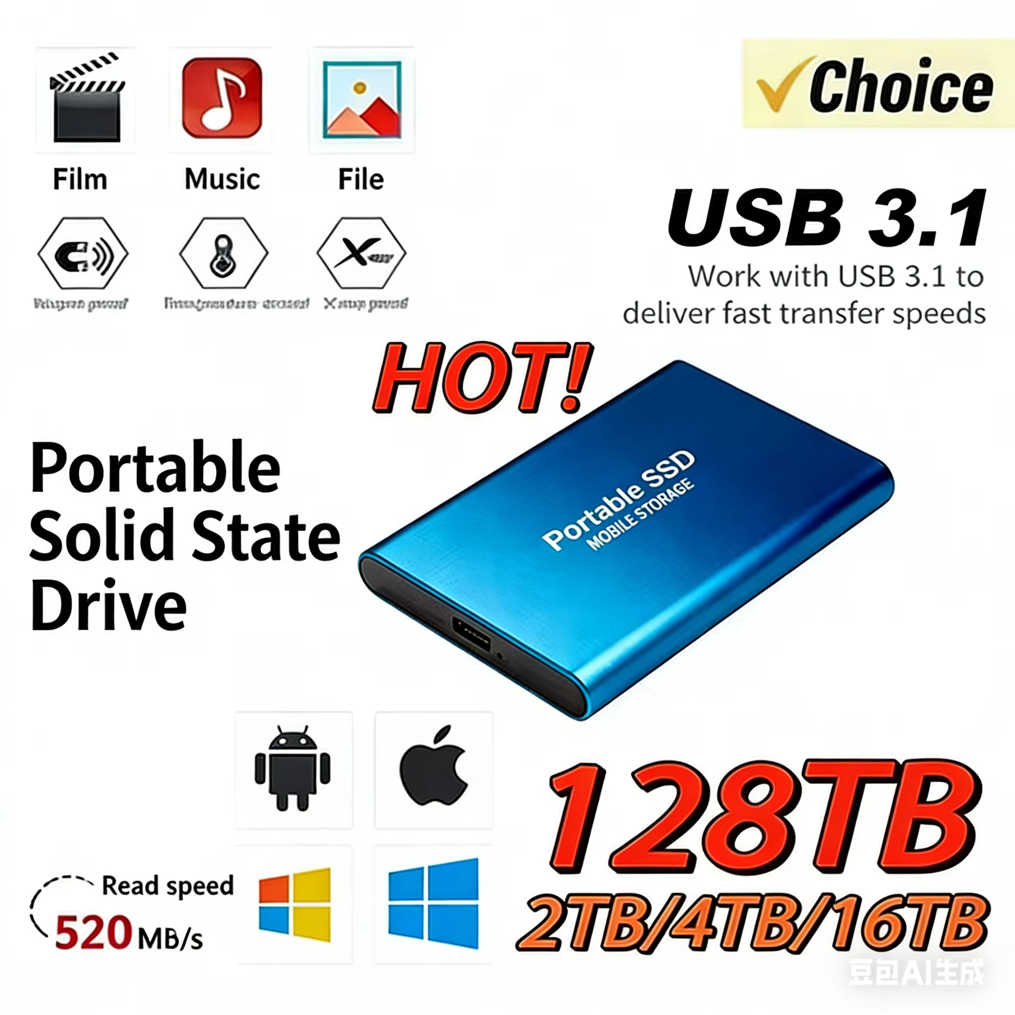 Disque SSD portable 1 To 2 To 4 To 16 To