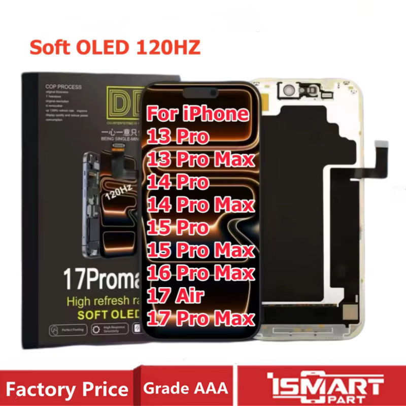 120HZ OLED souple pour iPhone 15 Pro Max 15Pro 13 Pro écran LCD 3D écran tactile numériseur assemblée taux de rafraîchissement élevé remplacement