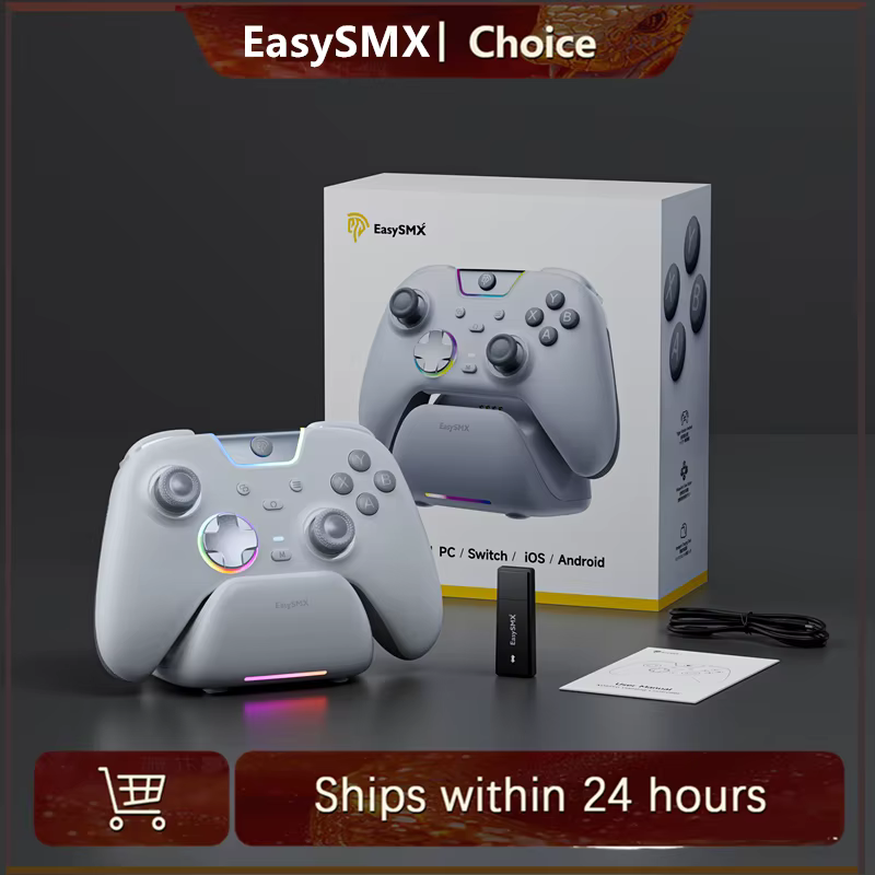 Manette de jeu sans fil EasySMX X05 Pro blanche et noire pour PC Windows