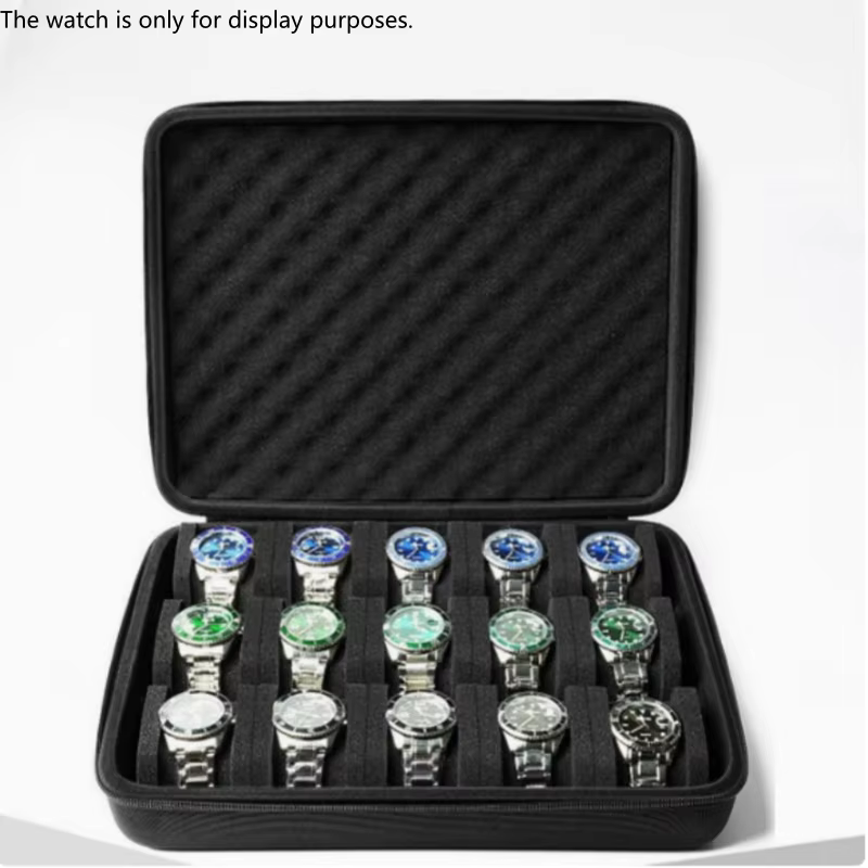Boîte de rangement de montres de qualité supérieure, boîte de rangement de montres à 15 emplacements pour cartes, boîte de rangement de bijoux portable, vitrine, adaptée à la maison
