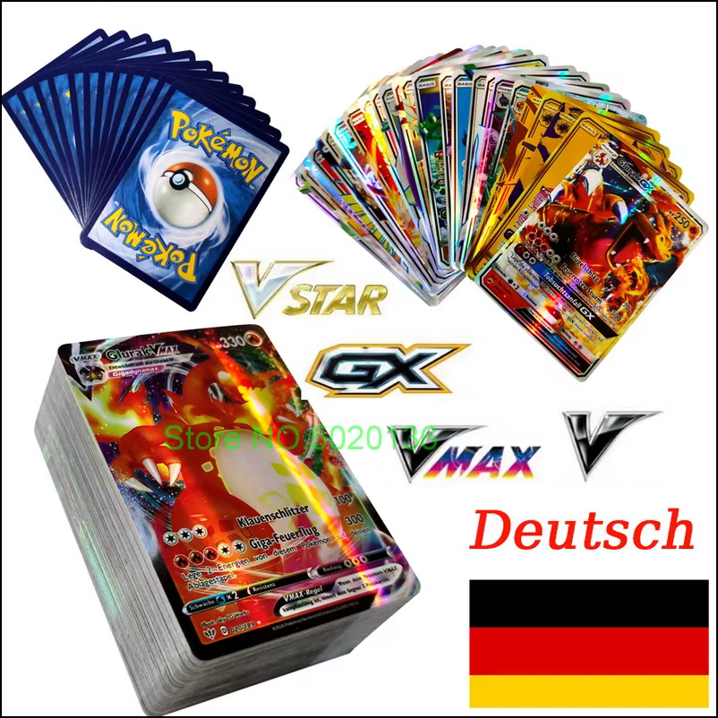 Cartes Pokémon allemandes Vstar Vmax GX édition limitée, cartes holographiques brillantes arc-en-ciel Arceus Pikachu Charizard, cadeau pour enfants