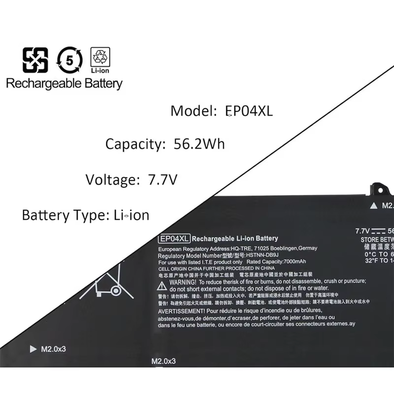 Batterie d'ordinateur portable EP04XL 7.7V 56.2Wh pour HP Elite Dragonfly G1 2019/Elite