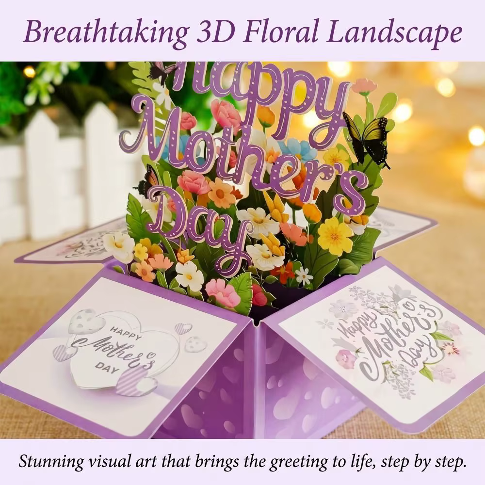 Carte de vœux 3D pour la fête des mères, motif fleur et papillon, carte créative pour maman, meilleurs vœux, cadeaux, carte pop-up fleurie, décoration de fête