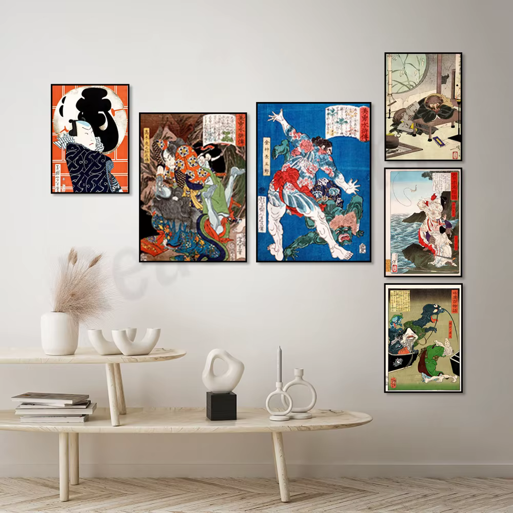 Affiche de samouraï japonais Utagawa Kuniyoshi Ukiyo-e, art sur toile avec Yunlong Gongsun Sheng for Home Decor
