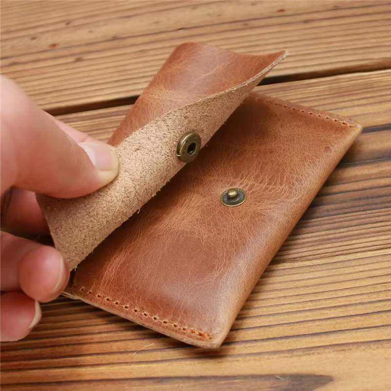 Porte-cartes de visite en cuir véritable pour hommes – Étui mince pour cartes de crédit et cartes d'identité, portefeuille professionnel pour le bureau et les voyages