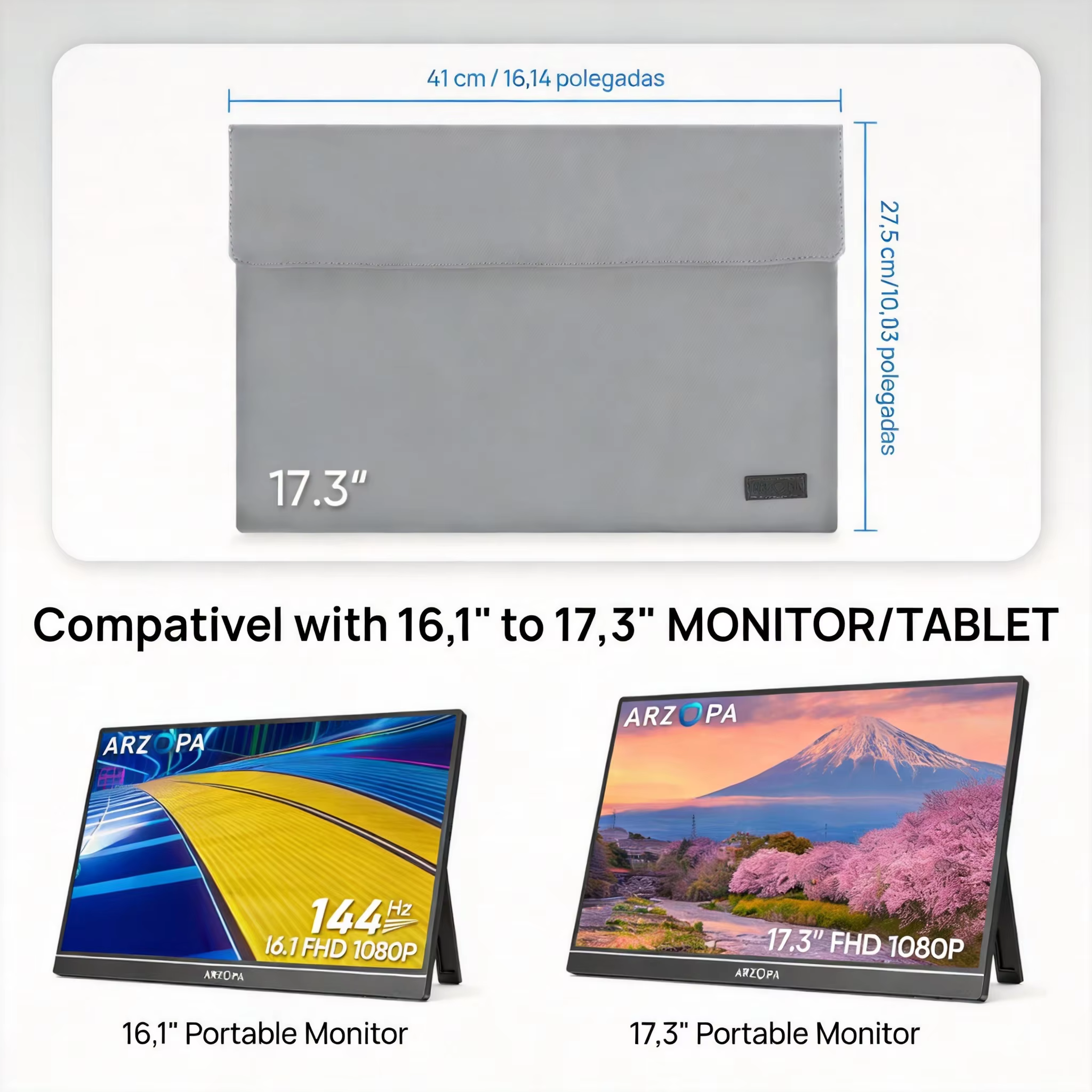 ARZOPA 14/15.6/17.3 pouces sac de rangement pour moniteur/ordinateur portable/tablette portable