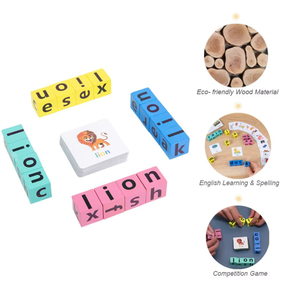 Jeu d'orthographe de mots, jeu d'association, apprentissage des lettres, cartes de mots anglais, jeu d'orthographe de l'alphabet, jeu de puzzle, blocs d'orthographe de lettres
