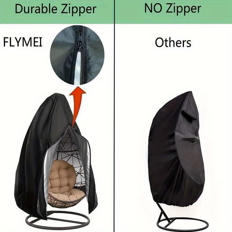 1 Housse de chaise suspendue noire robuste avec fermeture éclair, adaptée aux chaises suspendues de mobilier d'extérieur.