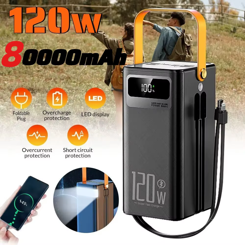 Batterie externe Portable 120W 80000mAH, chargeur Super rapide, batterie externe de grande capacité, prend en charge la charge simultanée de 7 appareils