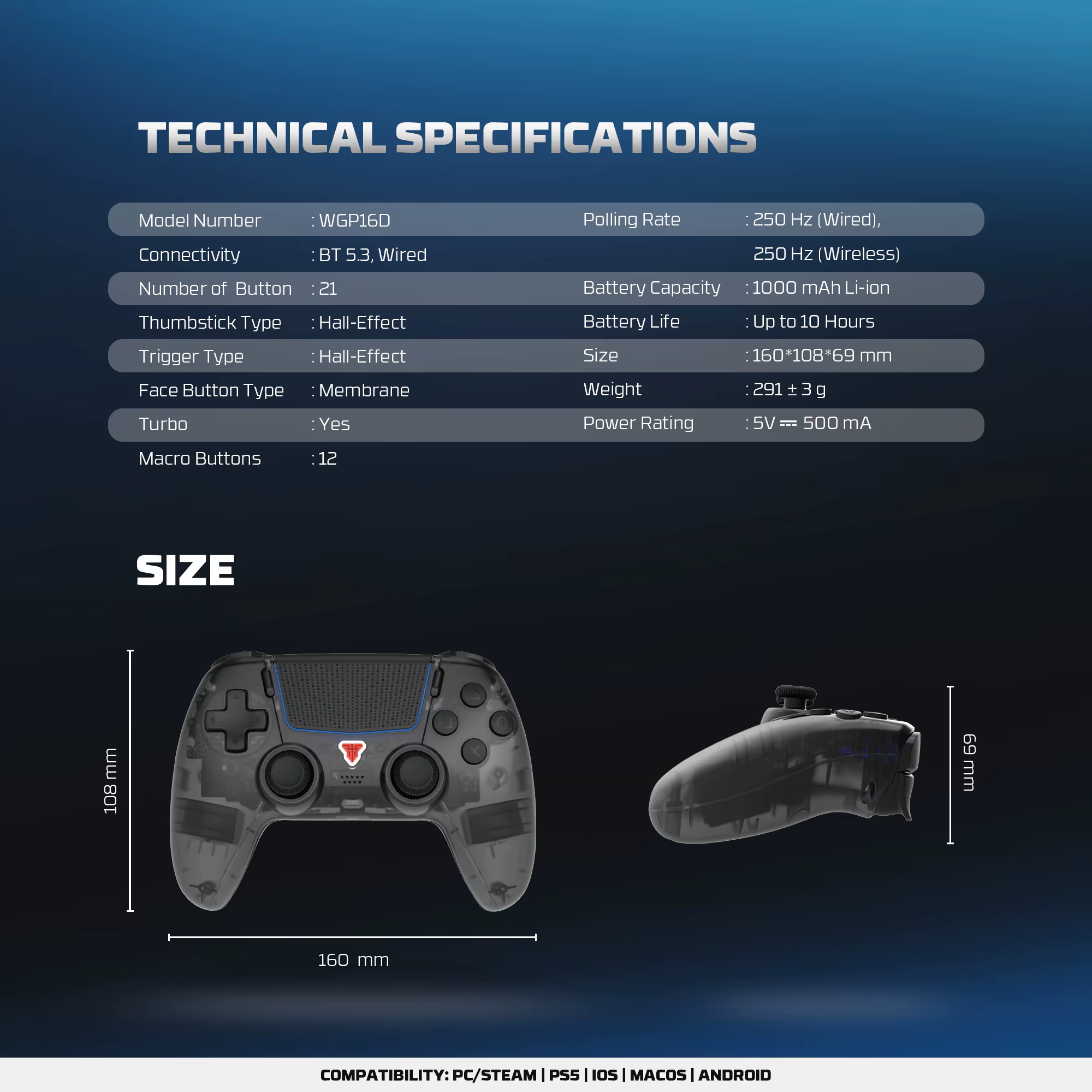 Manette de jeu sans fil FANTECH NOVA IID WGP16D BT pour PS5/PC/iOS/Android avec fonction Turbo