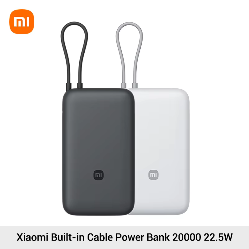 Batterie externe Xiaomi avec câble intégré 20000mAh 22.5W PB2020MI USB-C, charge rapide bidirectionnelle, portable, pour iPhone 15 16 Xiaomi