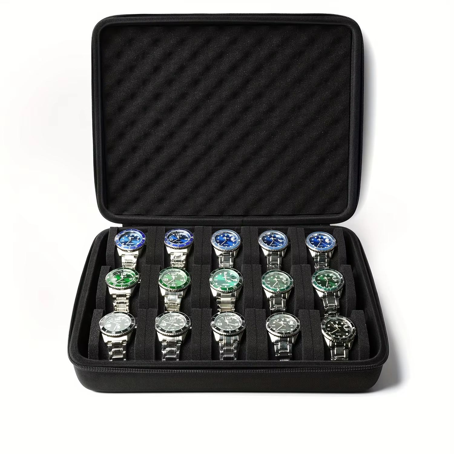 Boîte à montres pour 15 montres, capacité de 15 montres, convient aux montres grandes et petites, avec coussin en éponge antichoc, portable pour les voyages
