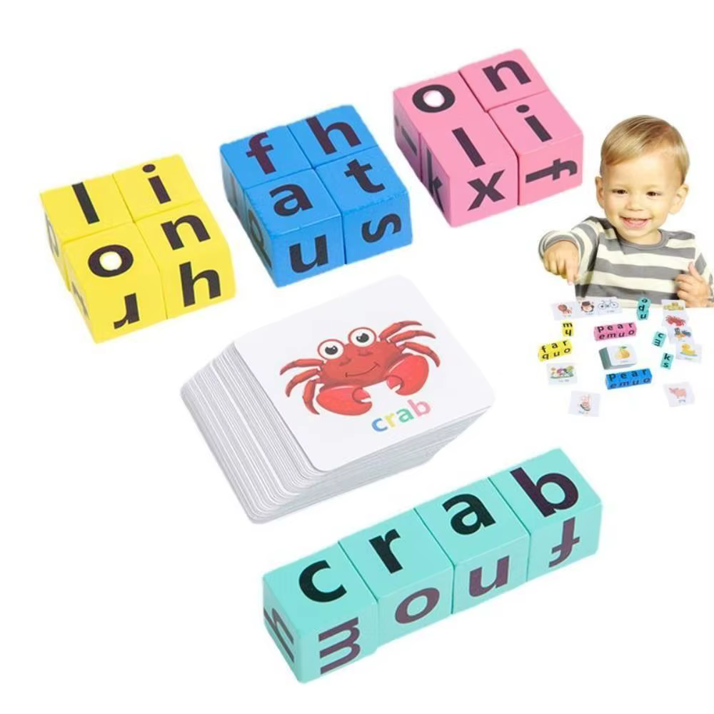 Jeu d'orthographe de mots, jeu d'association, apprentissage des lettres, cartes de mots anglais, jeu d'orthographe de l'alphabet, jeu de puzzle, blocs d'orthographe de lettres