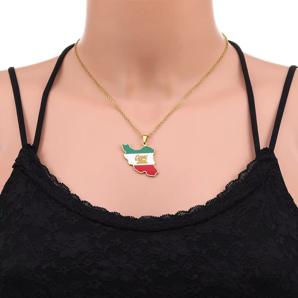 Colliers pendentifs en émail avec carte et drapeau de l'Iran, bijoux en acier inoxydable iranien pour femmes, hommes, filles, cadeaux de fête et d'anniversaire