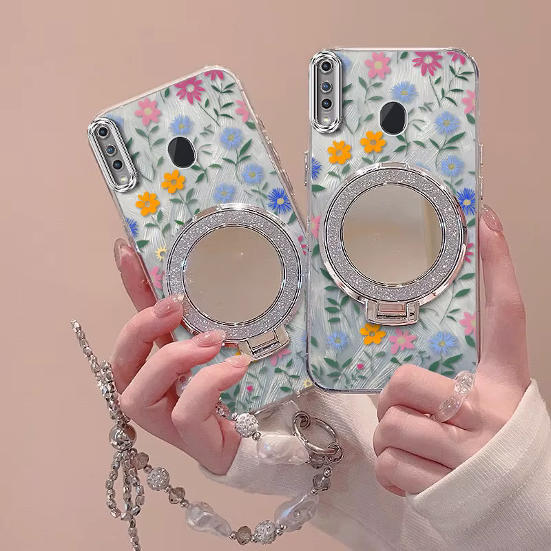 3 pièces (coque de téléphone à fleurs mignonnes + cordon + support) pour Galaxy A20S/A21S/A23 5G/A24 4G/A32 4G/A33 5G/A35/A36/A30S