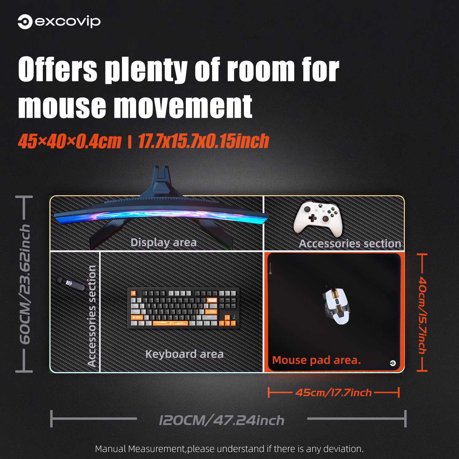 EXCO Esports – grand tapis de souris de jeu ultral x-soft Poron