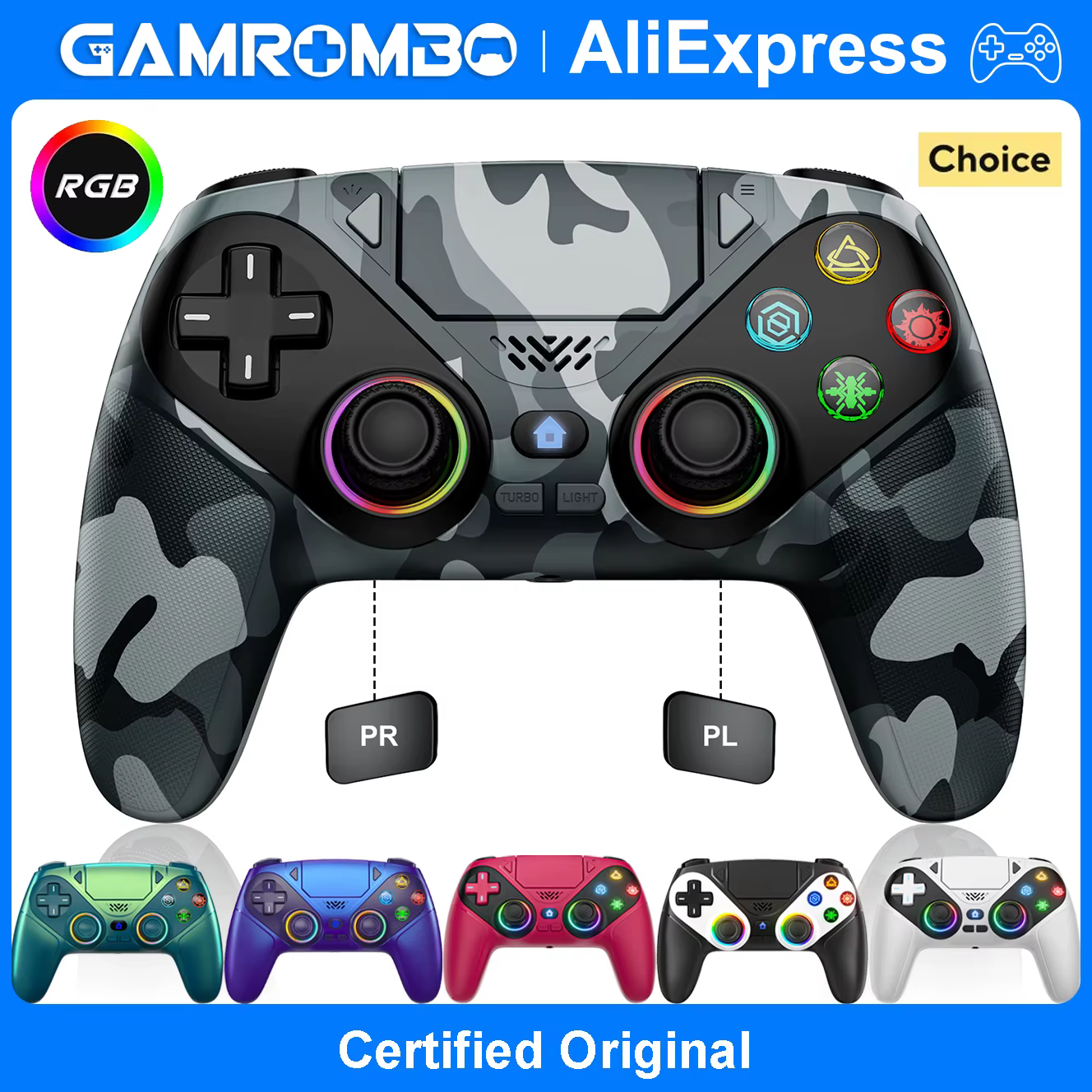 Manette sans fil RGB pour Playstation 5 PS5/PS5 Pro/Slim/PC