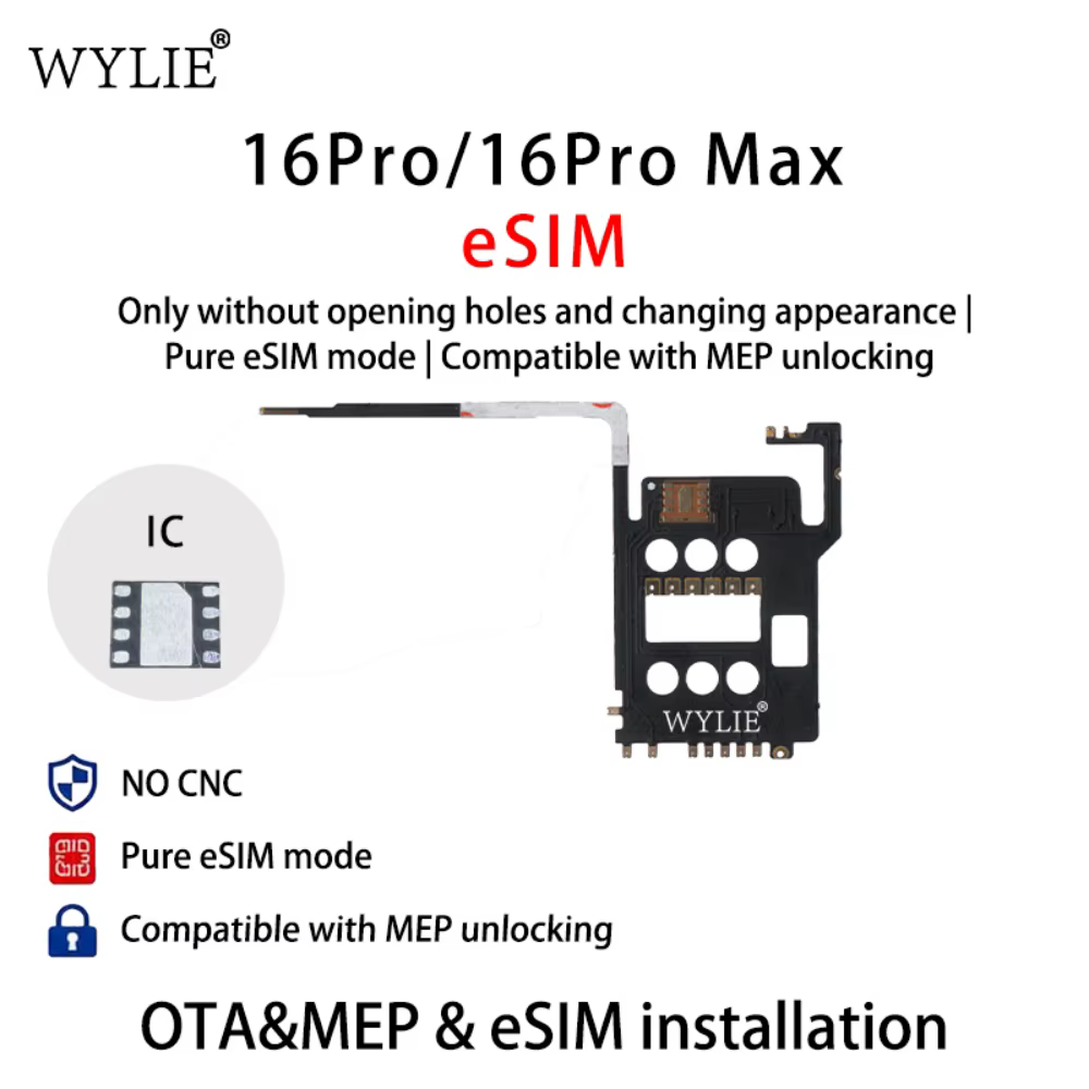 Câble flexible WYLIE SIMHUB eSIM Only Solution pour iPhone 17 Pro Max 16 15 Plus, sans CNC, sans support SIM physique, compatible système iOS 27 Beta