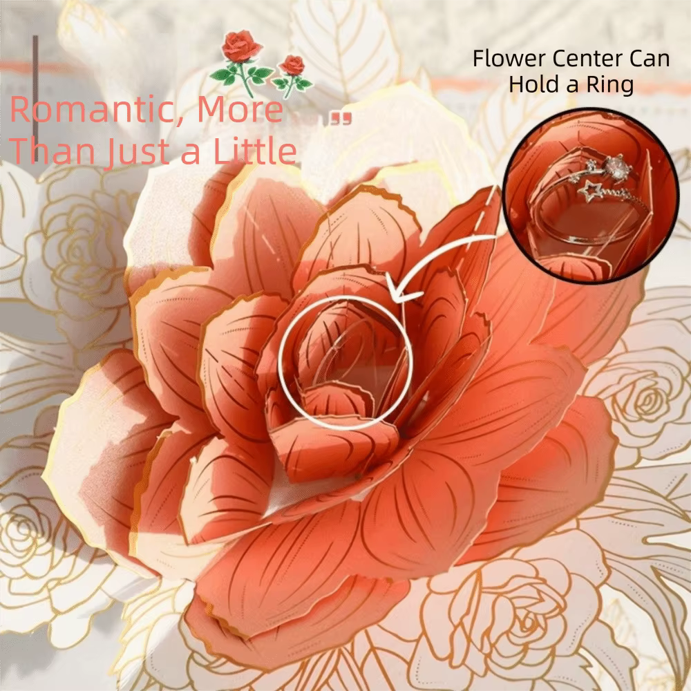 Carte de vœux romantique 3D en forme de rose, élégante carte de vœux 3D avec fleurs, invitation pliable pour la Saint-Valentin