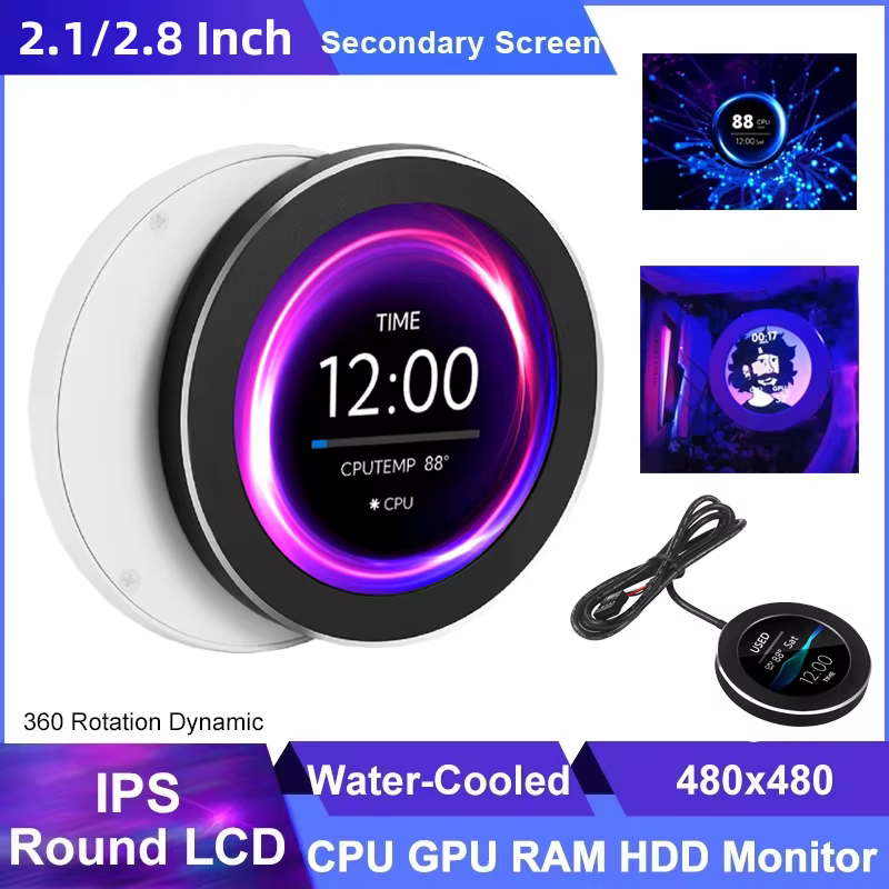 2.1 2.8 pouces IPS écran secondaire 480x480 USB refroidi à l'eau rond LCD CPU GPU RAM HDD surveillance pas AIDA64 MINI PC Gamer affichage