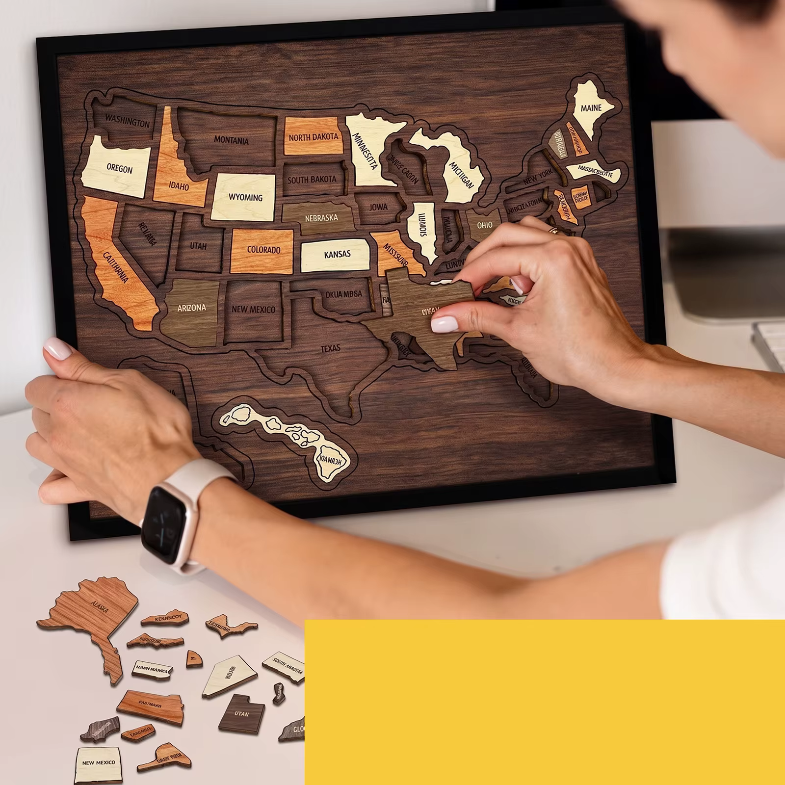 Carte de voyage des États-Unis, jouet interactif multi-usages pour l'apprentissage de la géographie, puzzle en bois portable, cadeau pour les couples et les familles