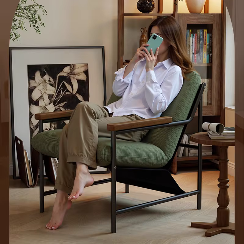 Fauteuil monoplace de style vintage, fauteuil inclinable de loisirs moderne avec repose-pieds, chaise d'appoint confortable pour balcon de chambre à coucher