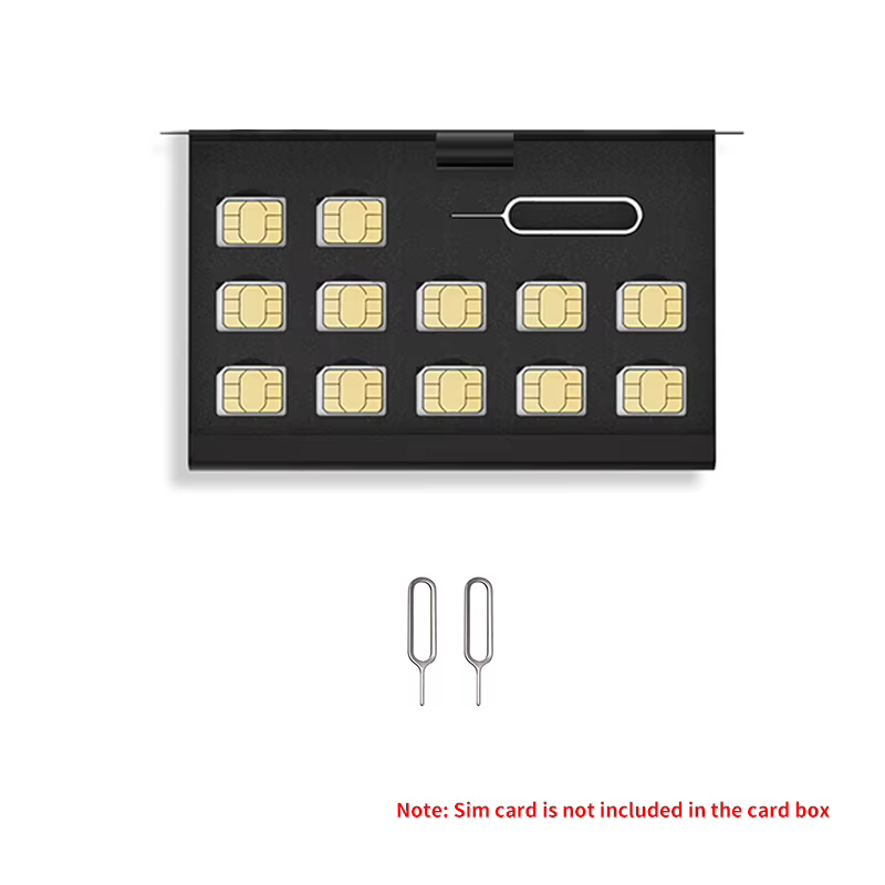 Boîte de rangement portable en aluminium pour cartes SIM et cartes mémoire Nano, avec 12 emplacements pour cartes SIM et 1 emplacement pour carte PIN, 1 pièce
