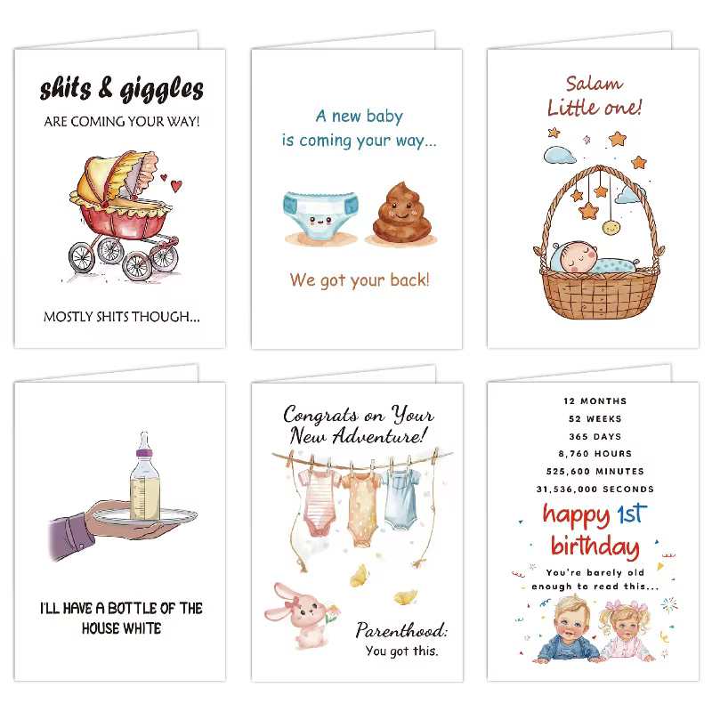 Carte de vœux pour bébé nouveau-né avec enveloppe, message amusant de bénédiction, carte d'anniversaire