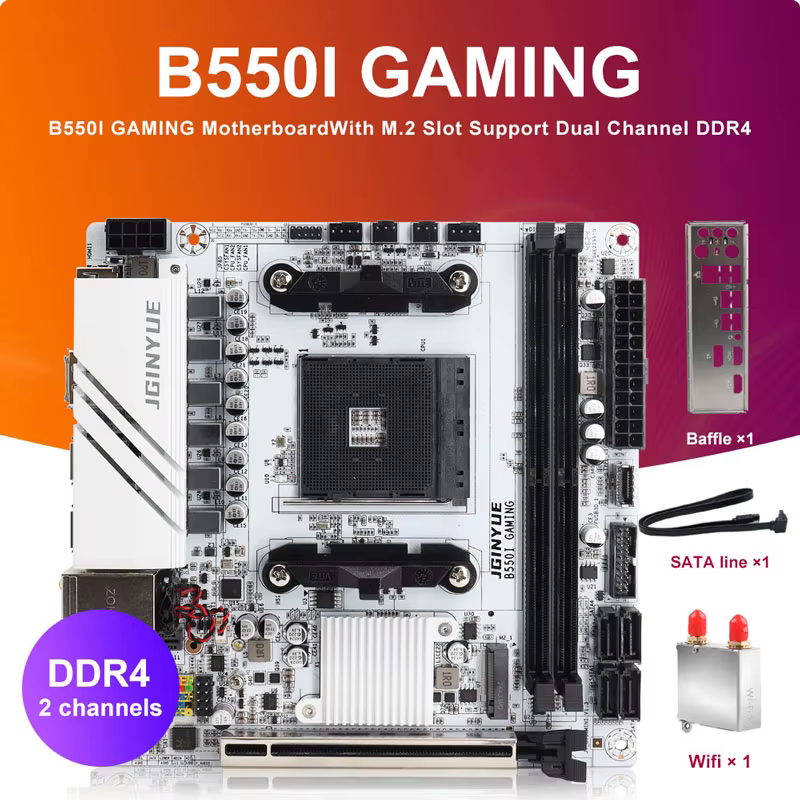 JGINYUE AMD B550 AM4 mini carte mère ITX prend en charge les processeurs Ryzen R5 série 4000/5000 DDR4 RAM PCI-E 4.0 B550i GAMING