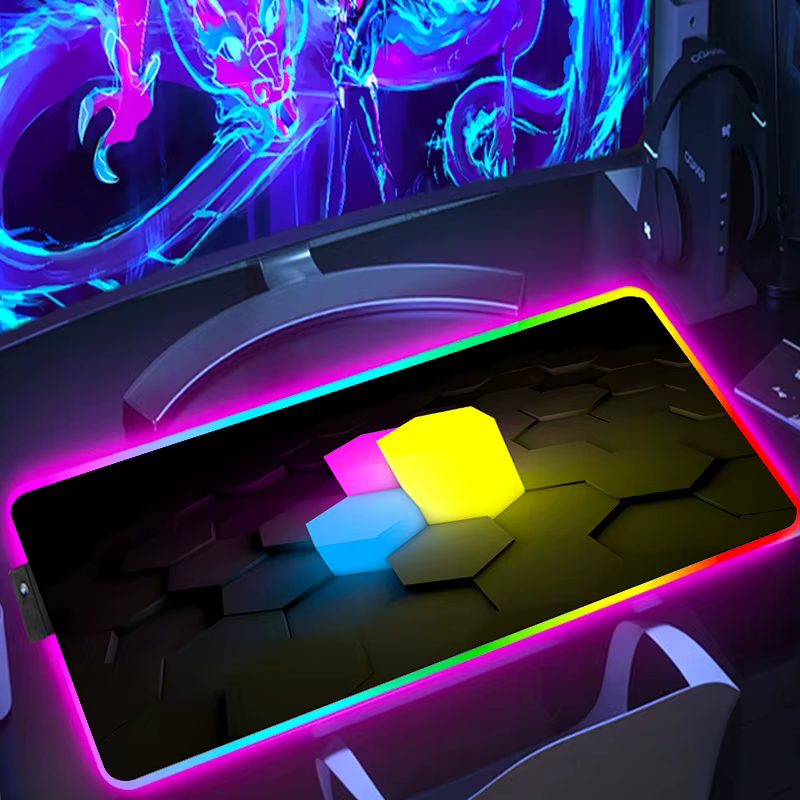 Tapis de souris de jeu hexagonal étendu rvb