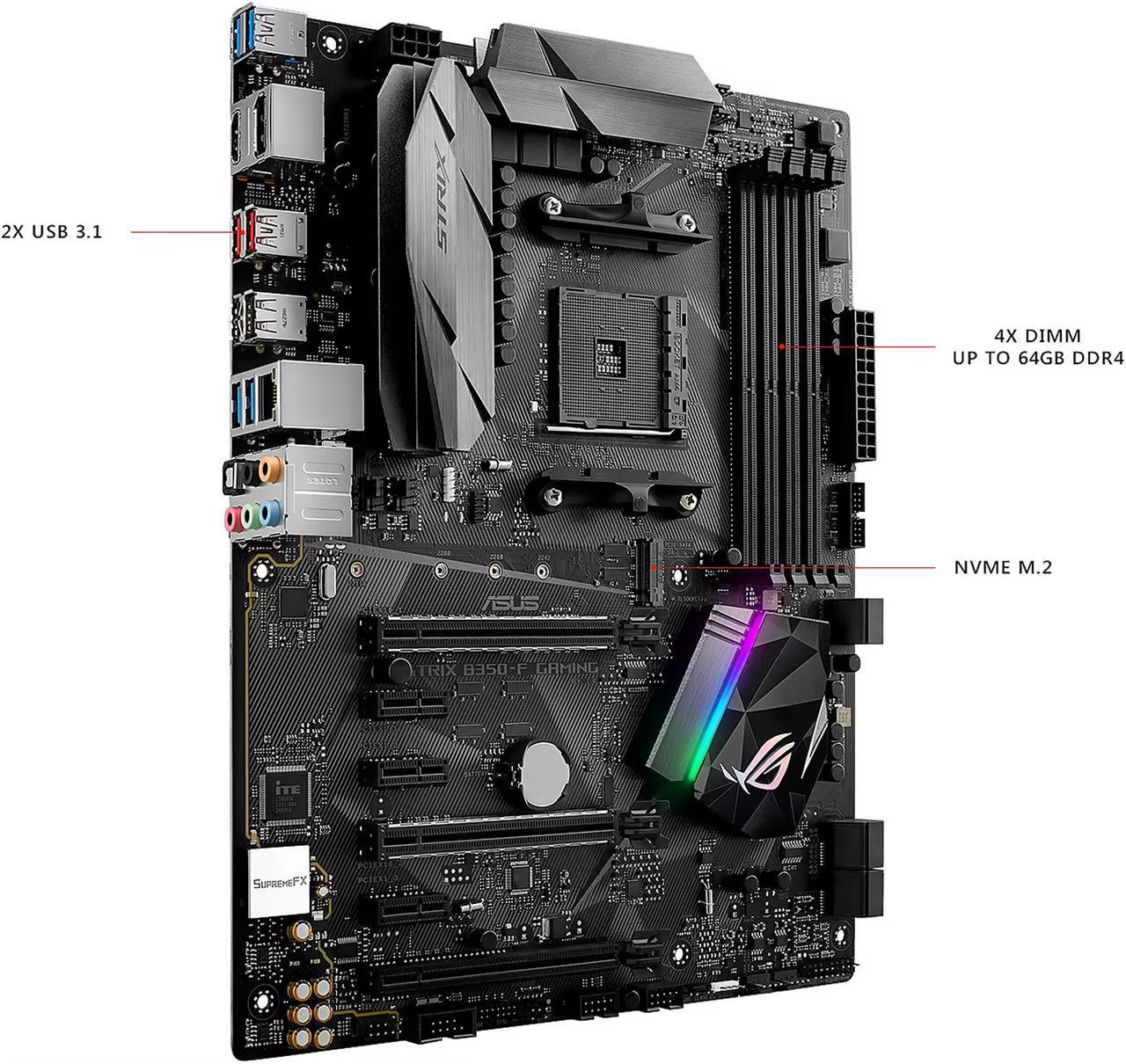 Carte mère ASUS ROG STRIX B350-F GAMING AMD B350 AM4 DDR4 3200MHz 64GB compatible avec les processeurs 5600 2600 2700 3500 5700 3900 1700 M.2 ATX