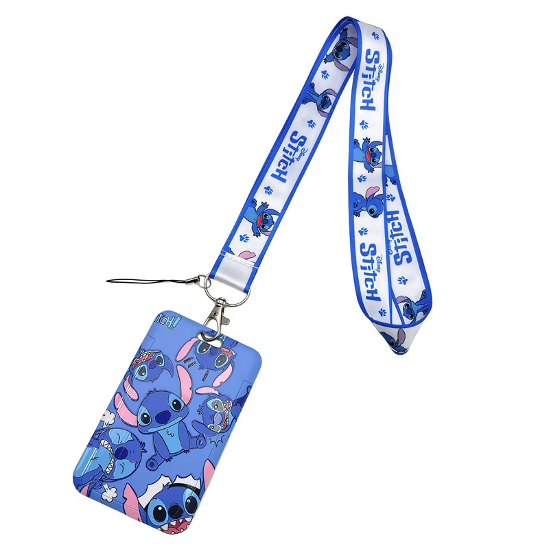 Porte-cartes PVC Disney Stitch pour étudiants, avec cordon de cou, porte-carte d'identité, porte-clés ﻿